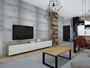 mieszkanie w loftowym klimacie - Mały szary salon z kuchnią z jadalnią, styl industrialny - zdjęcie od RedCubeDesign projektowanie wnętrz
