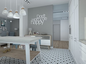 Średnia otwarta biała szara z zabudowaną lodówką kuchnia jednorzędowa, styl skandynawski - zdjęcie od RedCubeDesign projektowanie wnętrz