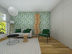biało szara kawalerka do wynajęcia - Średni szary zielony salon, styl nowoczesny - zdjęcie od RedCubeDesign projektowanie wnętrz