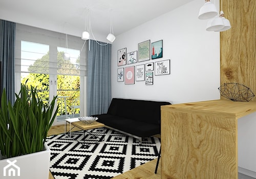 35-metrowe mieszkanko do wynajęcia - Średni biały salon z jadalnią z tarasem / balkonem, styl skandynawski - zdjęcie od RedCubeDesign projektowanie wnętrz