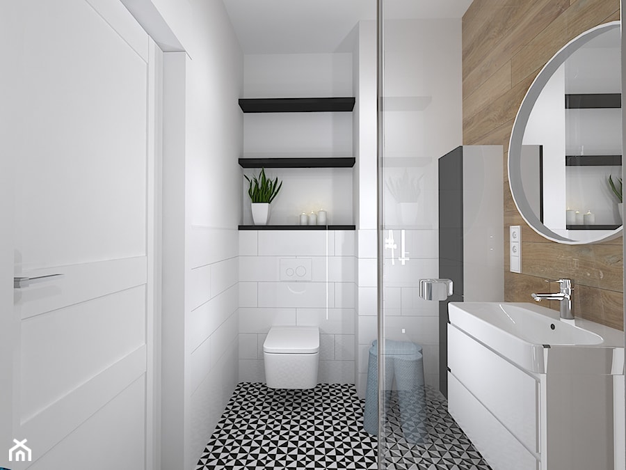 35-metrowe mieszkanko do wynajęcia - Mała bez okna łazienka, styl skandynawski - zdjęcie od RedCubeDesign projektowanie wnętrz