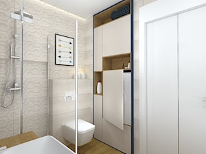 rowerowe mieszkanie - Mała na poddaszu bez okna z pralką / suszarką łazienka, styl nowoczesny - zdjęcie od RedCubeDesign projektowanie wnętrz