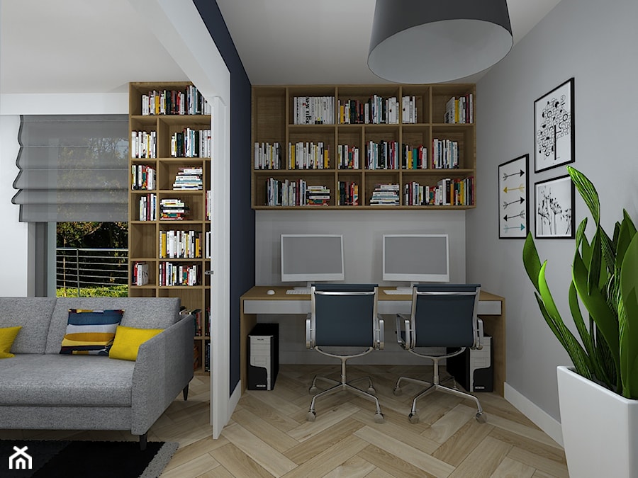 rowerowe mieszkanie - Średnie w osobnym pomieszczeniu z sofą szare biuro, styl nowoczesny - zdjęcie od RedCubeDesign projektowanie wnętrz