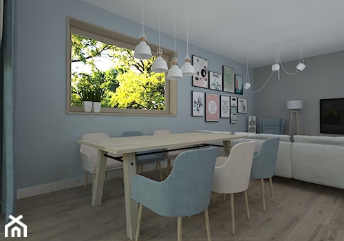 Średnia szara jadalnia w salonie, styl skandynawski - zdjęcie od RedCubeDesign projektowanie wnętrz