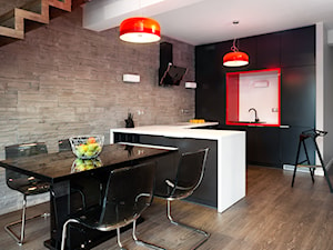 mieszkanie w Radomierzycach - Średnia otwarta z salonem z zabudowaną lodówką kuchnia w kształcie litery u, styl nowoczesny - zdjęcie od RedCubeDesign projektowanie wnętrz