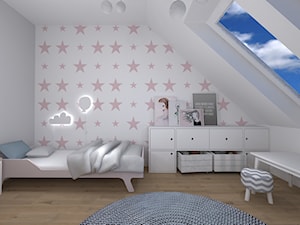 pokój dziecięcy na poddaszu - Mały szary pokój dziecka dla dziecka dla chłopca dla dziewczynki, styl skandynawski - zdjęcie od RedCubeDesign projektowanie wnętrz