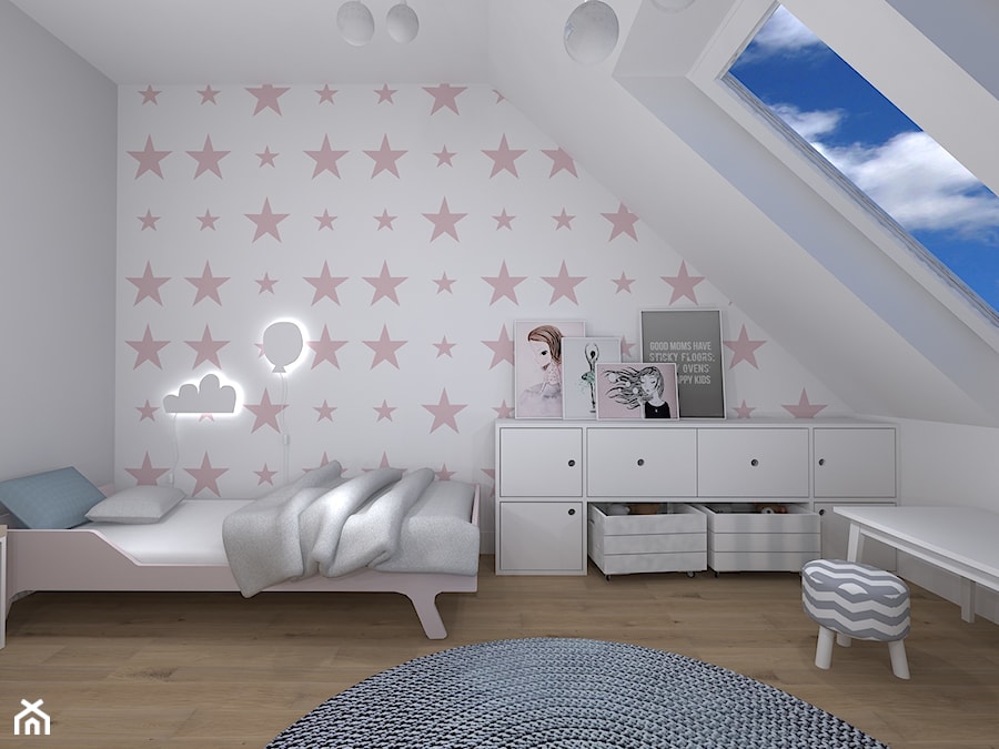pokój dziecięcy na poddaszu - Mały szary pokój dziecka dla dziecka dla chłopca dla dziewczynki, styl skandynawski - zdjęcie od RedCubeDesign projektowanie wnętrz