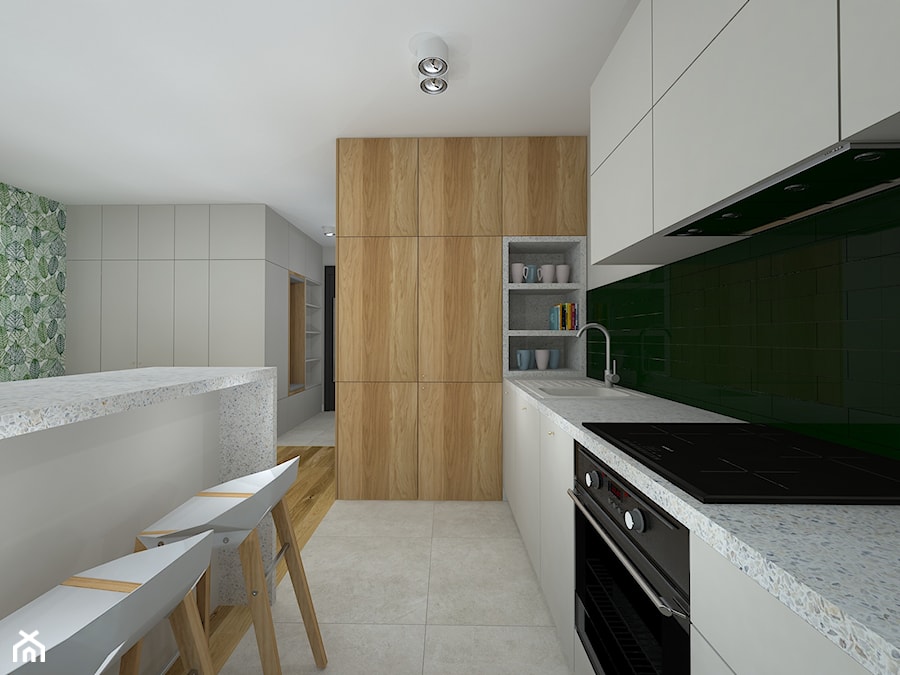 biało szara kawalerka do wynajęcia - Kuchnia, styl nowoczesny - zdjęcie od RedCubeDesign projektowanie wnętrz