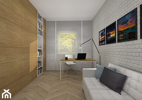 nowocześnie i przytulnie - dom w Kaliszu - Średnie w osobnym pomieszczeniu z sofą szare biuro, styl nowoczesny - zdjęcie od RedCubeDesign projektowanie wnętrz