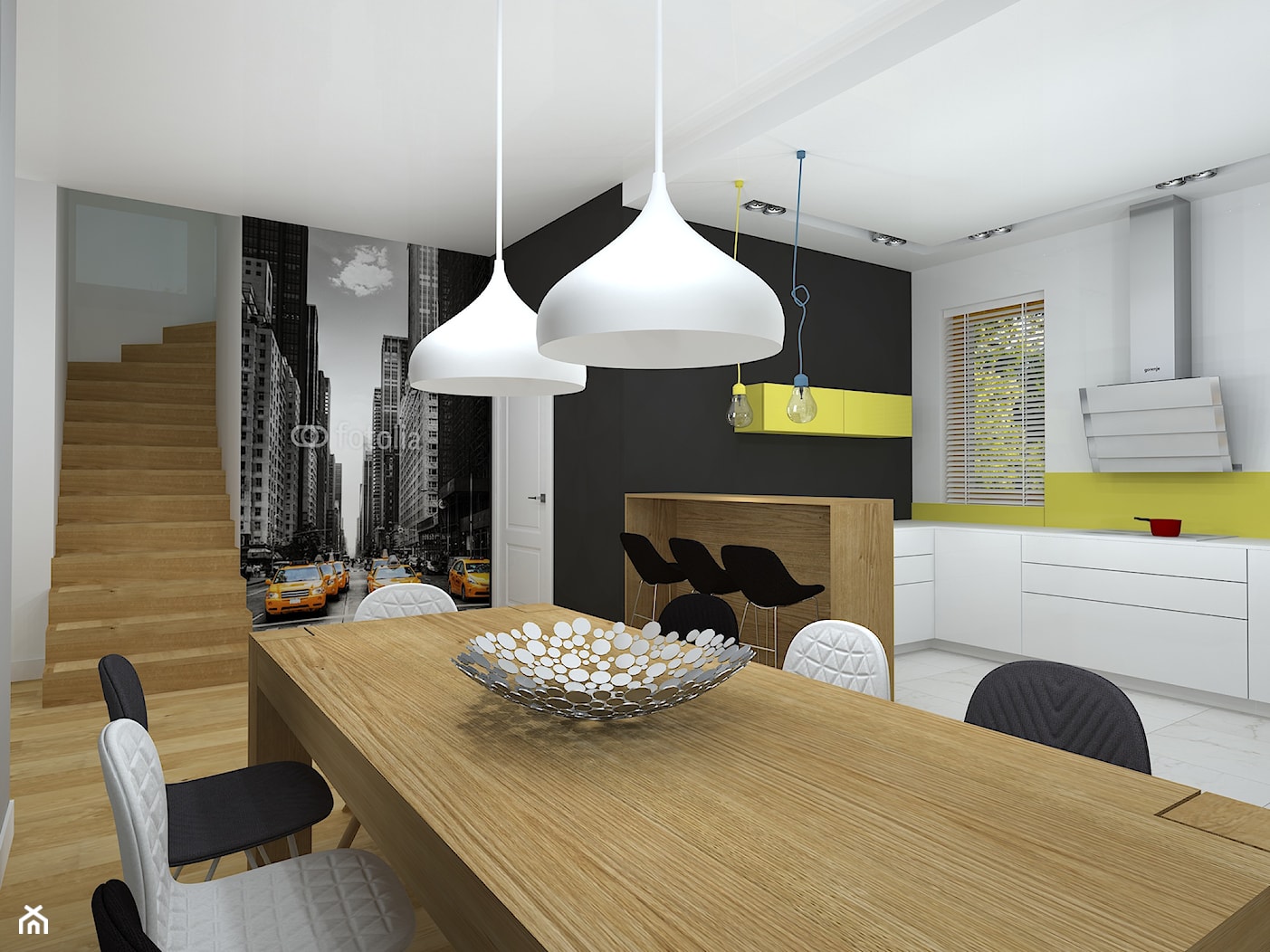 dom z kolorowym akcentem - Jadalnia, styl nowoczesny - zdjęcie od RedCubeDesign projektowanie wnętrz - Homebook