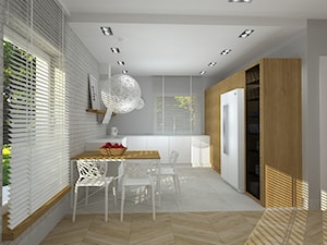 nowocześnie i przytulnie - dom w Kaliszu - Duża otwarta szara z zabudowaną lodówką kuchnia w kształcie litery u w kształcie litery g, styl nowoczesny - zdjęcie od RedCubeDesign projektowanie wnętrz