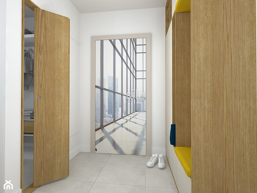 rowerowe mieszkanie - Średni biały hol / przedpokój, styl nowoczesny - zdjęcie od RedCubeDesign projektowanie wnętrz