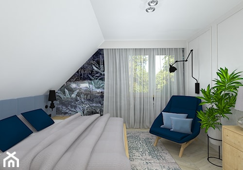 klasyka z nutką granatu - Mała biała szara sypialnia na poddaszu, styl tradycyjny - zdjęcie od RedCubeDesign projektowanie wnętrz