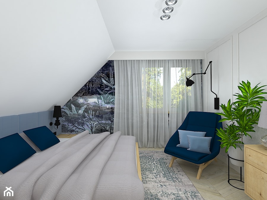 klasyka z nutką granatu - Mała biała szara sypialnia na poddaszu, styl tradycyjny - zdjęcie od RedCubeDesign projektowanie wnętrz