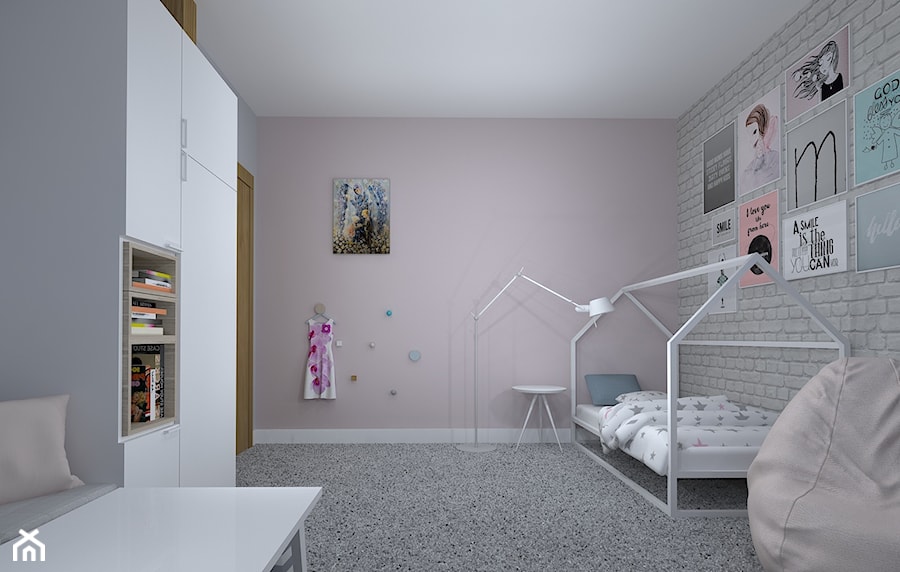 pokój dziecięcy na poddaszu - Duży różowy szary pokój dziecka dla dziecka dla chłopca dla dziewczynki, styl skandynawski - zdjęcie od RedCubeDesign projektowanie wnętrz
