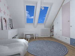 pokój dziecięcy na poddaszu - Średni biały różowy pokój dziecka dla dziecka dla nastolatka dla chłopca dla dziewczynki, styl skandynawski - zdjęcie od RedCubeDesign projektowanie wnętrz
