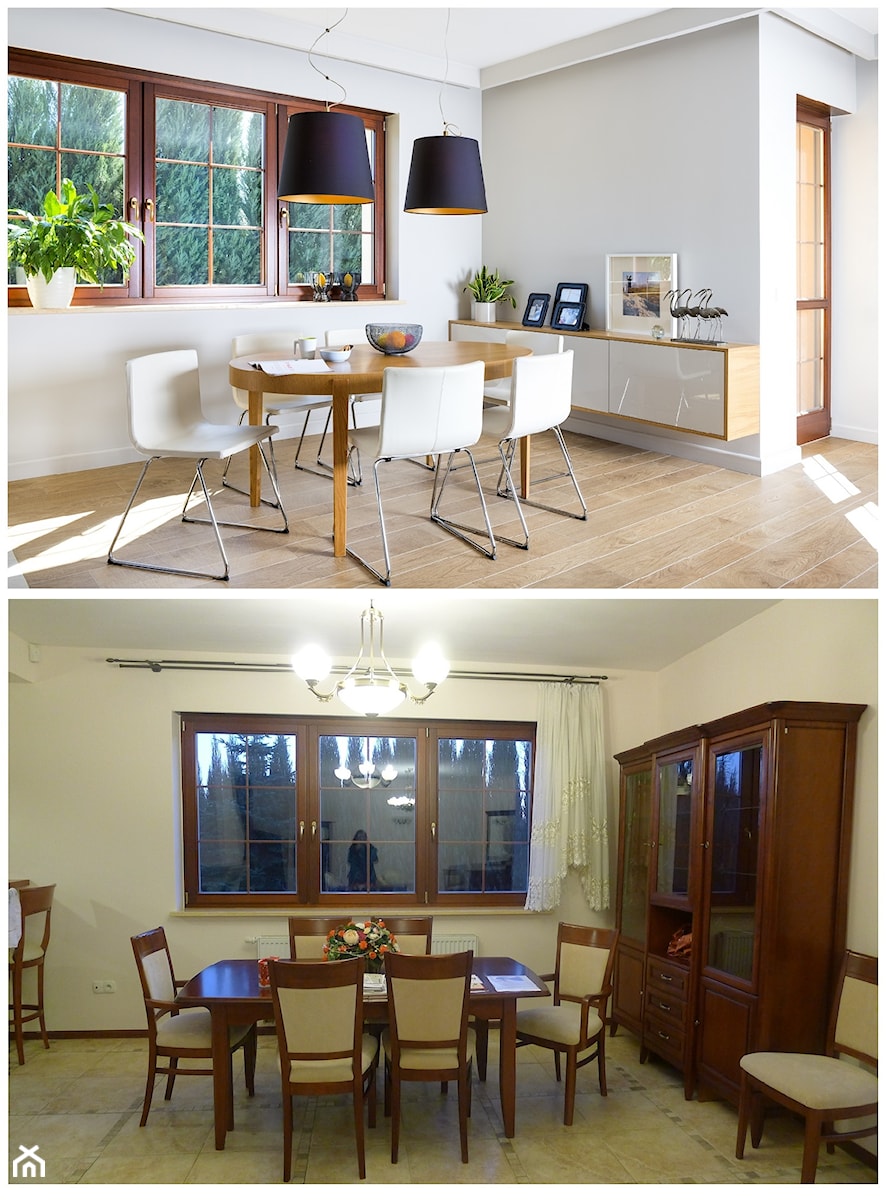metamorfoza stylów - Średnia biała szara jadalnia jako osobne pomieszczenie, styl nowoczesny - zdjęcie od RedCubeDesign projektowanie wnętrz
