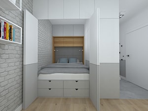 biało szara kawalerka do wynajęcia - Sypialnia, styl nowoczesny - zdjęcie od RedCubeDesign projektowanie wnętrz