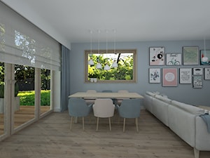 Duża szara jadalnia w salonie, styl skandynawski - zdjęcie od RedCubeDesign projektowanie wnętrz