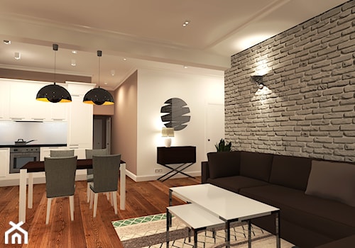Dom jednorodzinny - Średni biały szary salon z kuchnią z jadalnią, styl tradycyjny - zdjęcie od Wnętrza Dabińska