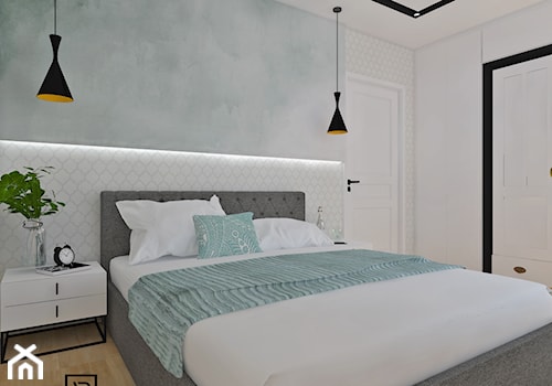 Sypialnia 1 - Średnia biała szara sypialnia, styl skandynawski - zdjęcie od Anna Romik Architektura Wnętrz