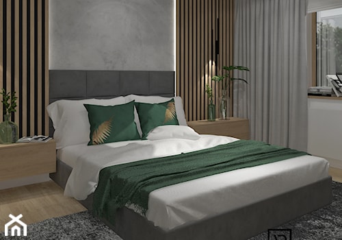 Średnia beżowa szara sypialnia, styl nowoczesny - zdjęcie od Anna Romik Architektura Wnętrz