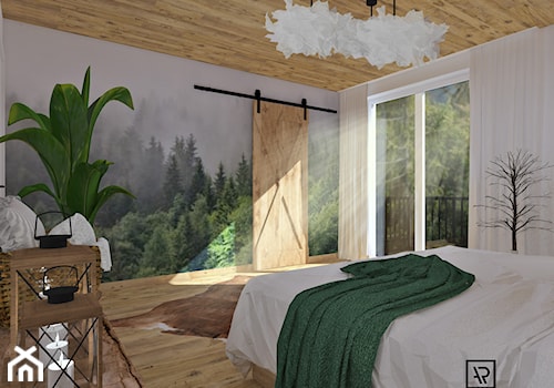 Sypialnia 2 - Duża beżowa sypialnia z balkonem / tarasem, styl skandynawski - zdjęcie od Anna Romik Architektura Wnętrz