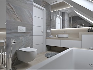 Łazienka 26 - Średnia biała szara łazienka na poddaszu w domu jednorodzinnym z oknem, styl nowoczes ... - zdjęcie od Anna Romik Architektura Wnętrz