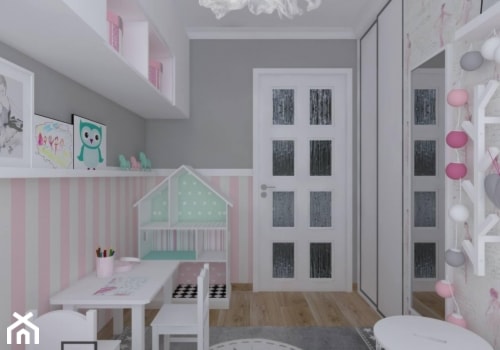 Pokój dziecięcy 2 - Średni różowy szary pokój dziecka dla dziecka dla dziewczynki, styl skandynawski - zdjęcie od Anna Romik Architektura Wnętrz