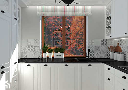 Kuchnia 3 - Mała zamknięta z kamiennym blatem biała z zabudowaną lodówką z podblatowym zlewozmywakiem kuchnia jednorzędowa z oknem, styl rustykalny - zdjęcie od Anna Romik Architektura Wnętrz