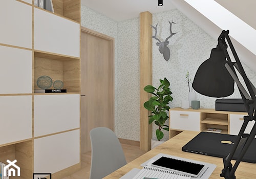 Biuro domowe - Małe w osobnym pomieszczeniu beżowe białe biuro, styl skandynawski - zdjęcie od Anna Romik Architektura Wnętrz