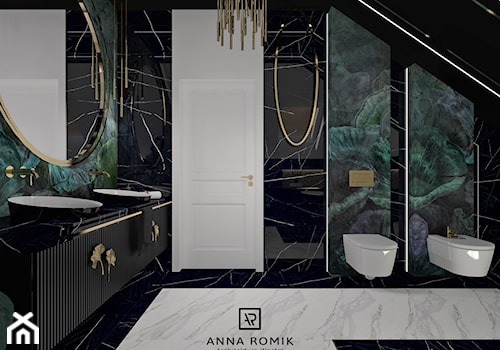 Łazienka 51 - Duża z lustrem z dwoma umywalkami łazienka, styl glamour - zdjęcie od Anna Romik Architektura Wnętrz