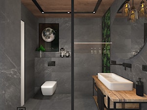 Łazienka 4 - Średnia ze szkłem na ścianie z marmurową podłogą z punktowym oświetleniem łazienka, styl industrialny - zdjęcie od Anna Romik Architektura Wnętrz