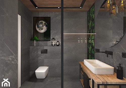 Łazienka 4 - Średnia ze szkłem na ścianie z marmurową podłogą z punktowym oświetleniem łazienka, styl industrialny - zdjęcie od Anna Romik Architektura Wnętrz