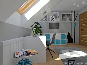 Pokój chłopięcy - Średni biały szary pokój dziecka dla dziecka dla nastolatka dla chłopca dla dziewczynki, styl skandynawski - zdjęcie od Anna Romik Architektura Wnętrz