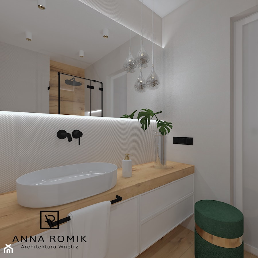 Łazienka 59 - Średnia z lustrem z punktowym oświetleniem łazienka, styl skandynawski - zdjęcie od Anna Romik Architektura Wnętrz