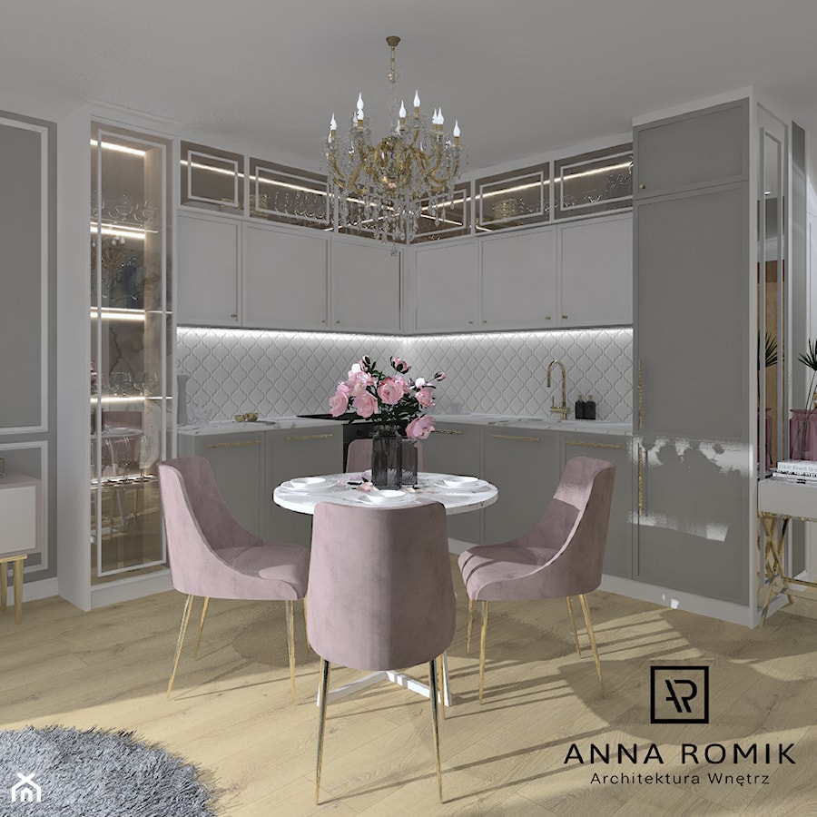 Salon z kuchnią 12 - Kuchnia, styl glamour - zdjęcie od Anna Romik Architektura Wnętrz