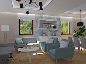 Salon z kuchnią - Średni beżowy salon z jadalnią, styl skandynawski - zdjęcie od Anna Romik Architektura Wnętrz