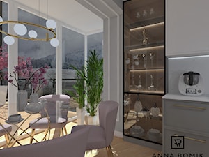 Kuchnia 7 - Średnia otwarta z salonem biała kuchnia jednorzędowa z oknem, styl glamour - zdjęcie od Anna Romik Architektura Wnętrz