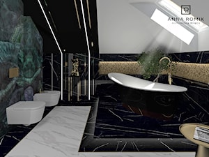Łazienka 51 - Duża jako pokój kąpielowy z marmurową podłogą łazienka z oknem, styl glamour - zdjęcie od Anna Romik Architektura Wnętrz