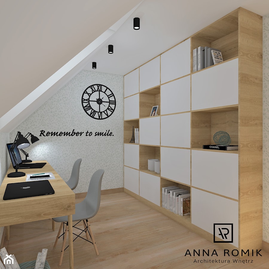 Biuro domowe - Średnie białe biuro, styl skandynawski - zdjęcie od Anna Romik Architektura Wnętrz