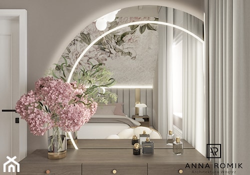 Sypialnia 19 - Średnia beżowa z biurkiem sypialnia, styl glamour - zdjęcie od Anna Romik Architektura Wnętrz