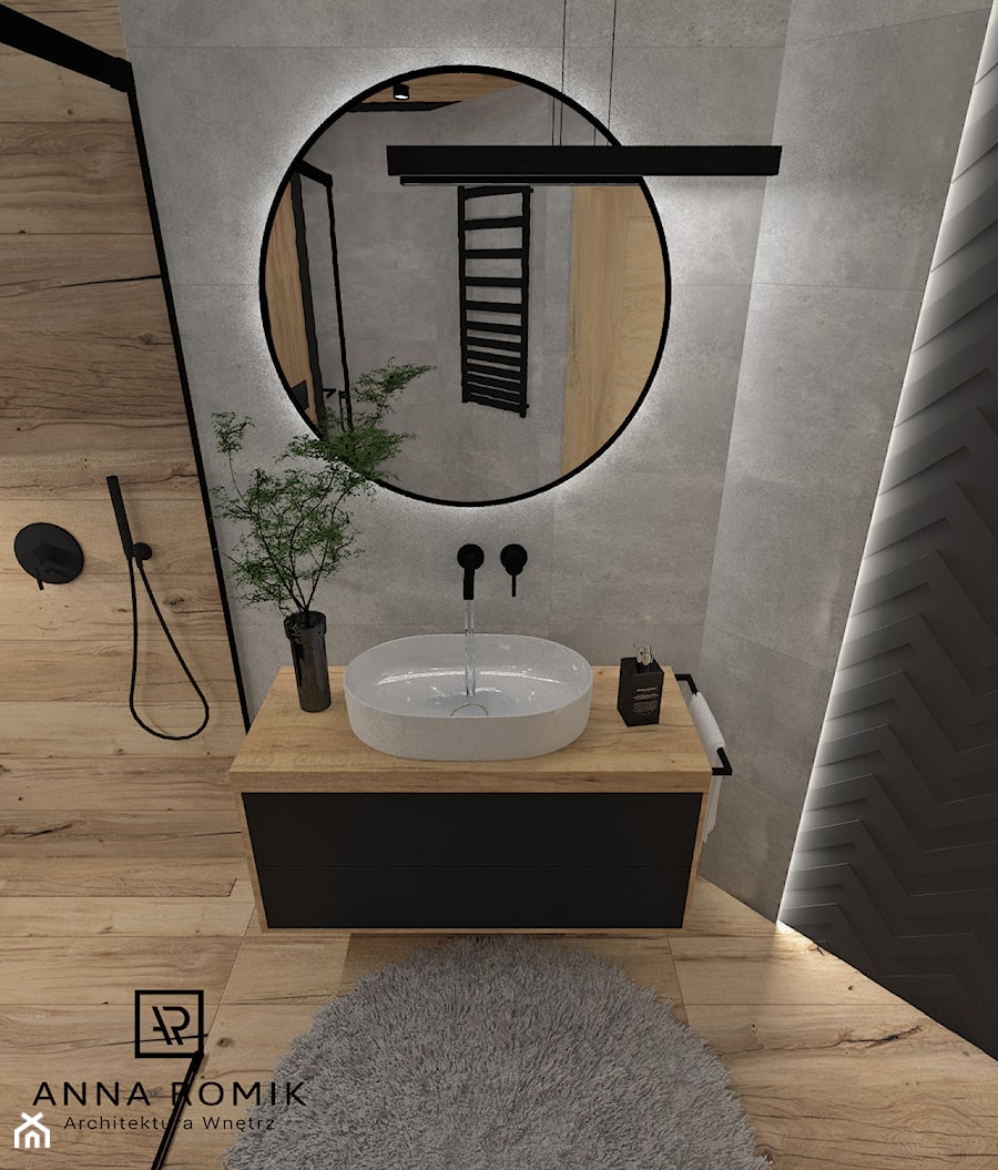 Łazienka 35 - Średnia z lustrem łazienka, styl nowoczesny - zdjęcie od Anna Romik Architektura Wnętrz