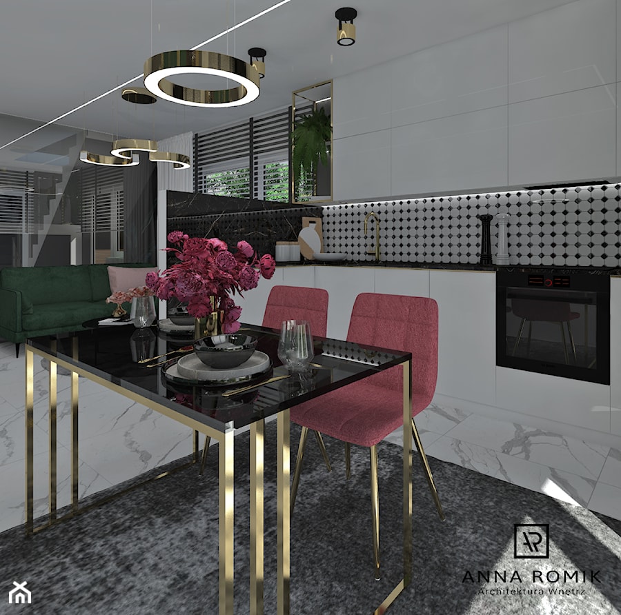 Salon z kuchnią 17 - Kuchnia, styl glamour - zdjęcie od Anna Romik Architektura Wnętrz