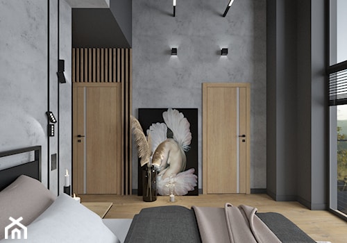 Sypialnia 12 - Duża szara sypialnia, styl nowoczesny - zdjęcie od Anna Romik Architektura Wnętrz