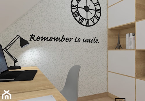 Biuro domowe - Małe z zabudowanym biurkiem białe biuro, styl skandynawski - zdjęcie od Anna Romik Architektura Wnętrz