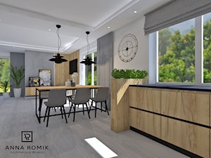 Salon z kuchnią 3 - Średni szary salon z kuchnią z jadalnią, styl nowoczesny - zdjęcie od Anna Romik Architektura Wnętrz