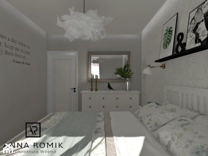 Sypialnia - Mała biała szara sypialnia, styl skandynawski - zdjęcie od Anna Romik Architektura Wnętrz