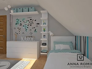 Pokój chłopięcy - Średni biały szary pokój dziecka dla dziecka dla nastolatka dla chłopca, styl skandynawski - zdjęcie od Anna Romik Architektura Wnętrz