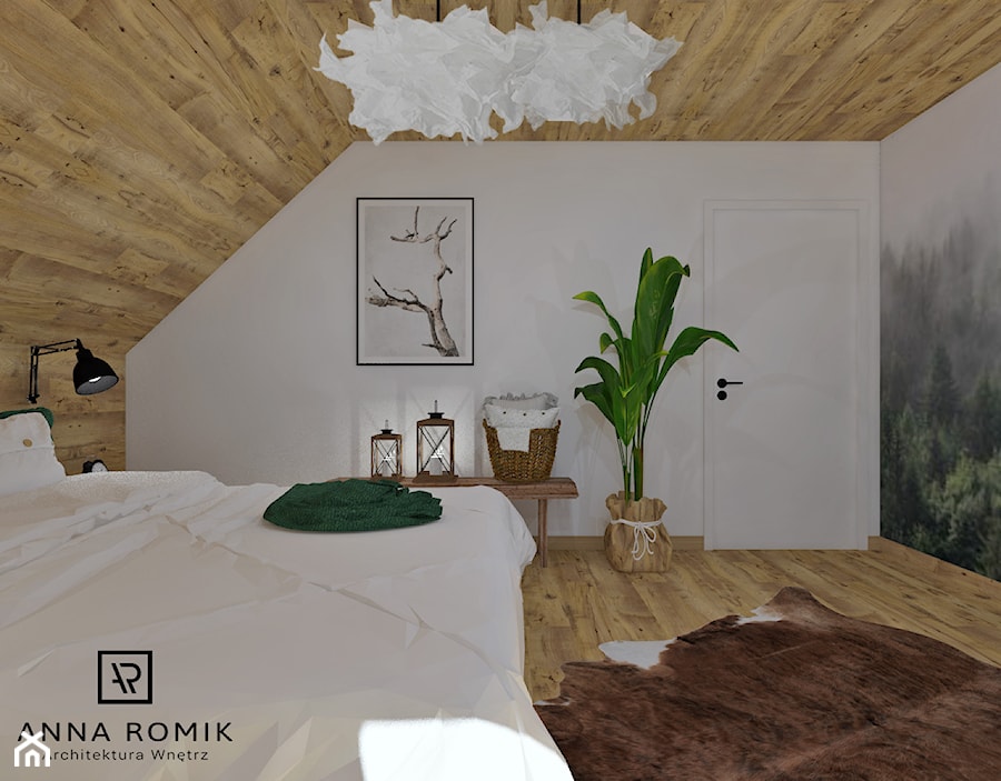 Sypialnia 2 - Średnia biała sypialnia na poddaszu, styl skandynawski - zdjęcie od Anna Romik Architektura Wnętrz